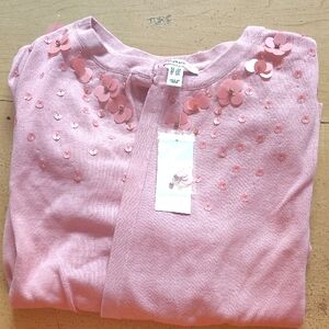 Isaac Mizrahi Pink Sequin Floral Cardigan